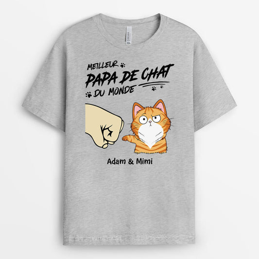3313AFR2 la meilleure maman chat du monde version bosse de poing tee shirt chat personnalise