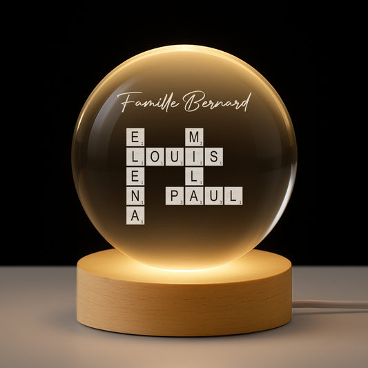 3370LFR1 veilleuse boule de cristal personnalisee la famille avec mots croises 3370ltp5i