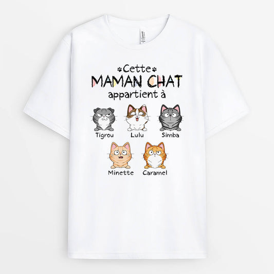 3382AFR1 cette maman appartient aux chats mignons tee shirt chat personnalise