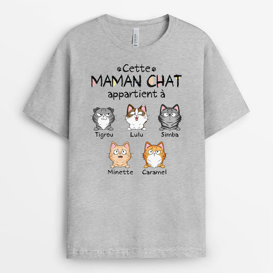 3382AFR2 cette maman appartient aux chats mignons tee shirt chat personnalise