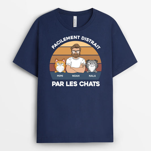 3391AFR1 facilement distrait_e_ par les chats tee shirt personnalise chat