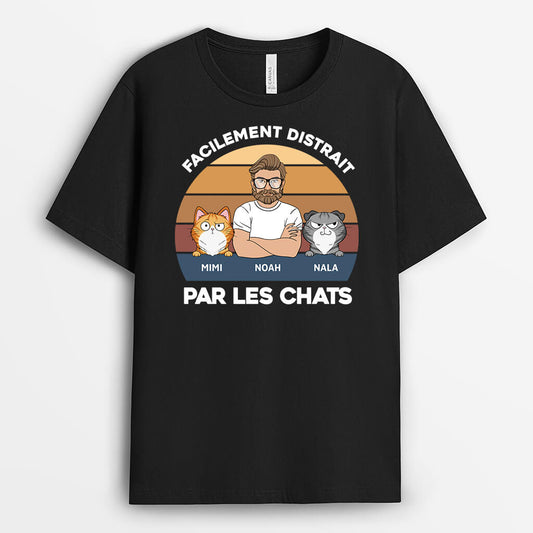 3391AFR2 facilement distrait_e_ par les chats tee shirt personnalise chat