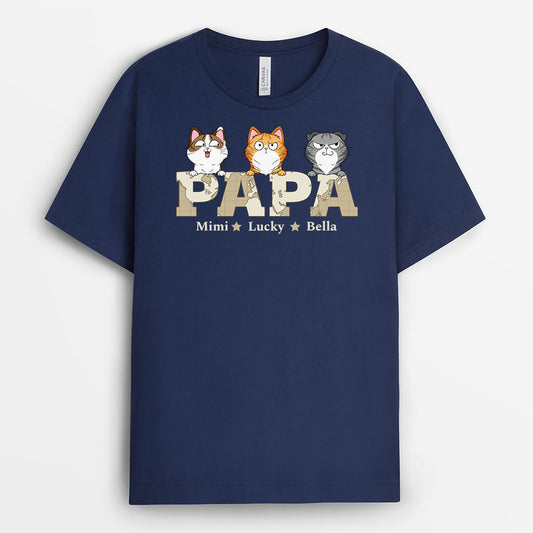 3410AFR1 papa version carte avec chats gentils tee shirt avec des chats