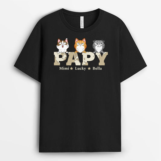 3410AFR2 papa version carte avec chats gentils tee shirt avec des chats
