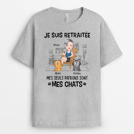 3417AFR1 je suis retraite mon seul patron est mon chat t shirt personnalise retraite