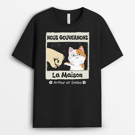 3424AFR1 nous gouvernons la maison version chats fous tee shirt personnalise chat