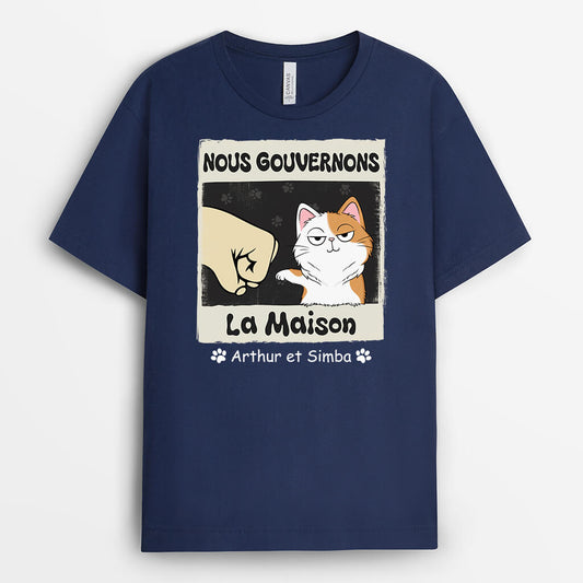 3424AFR2 nous gouvernons la maison version chats fous tee shirt personnalise chat