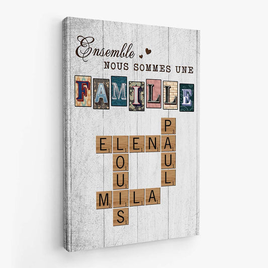 3445CFR2 ensemble nous formons une famille version vintage avec mots croises toile personnalisee pour famille