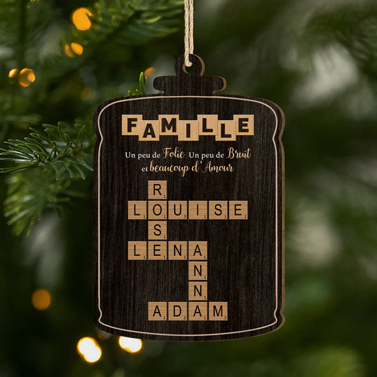 3446OFR1 ornement noel en bois a 1 couche personnalise famille beaucoup damour avec mots croises 3446okv5i