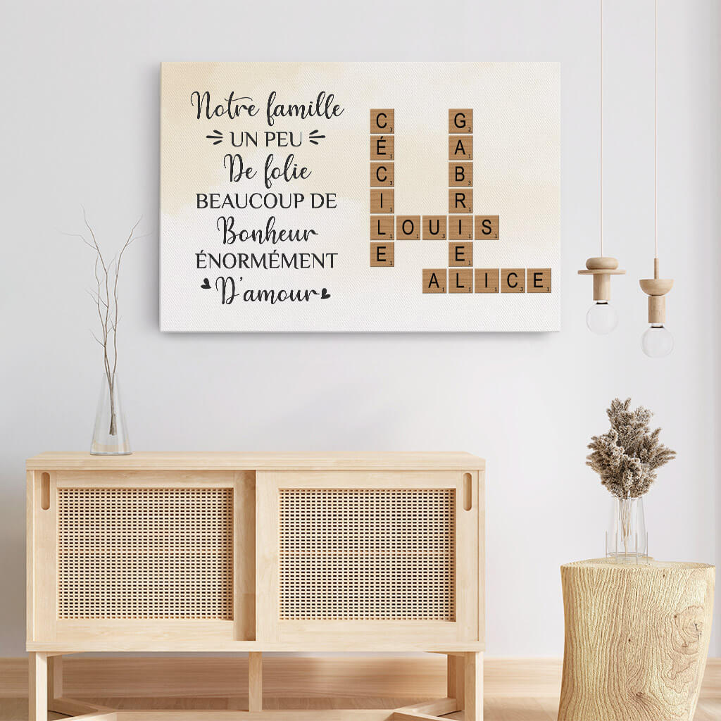 3455CFR3 famille beaucoup damour sur fond de ciel avec mots croises toile famille personnalisable