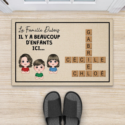 3477DFR2 il y a plein denfants ici avec mots croises paillasson pour famille personnalise