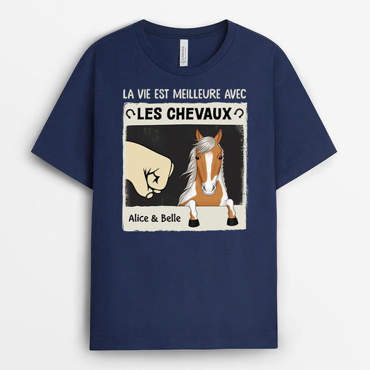3487AFR2 la vie est meilleure avec les chevaux tee shirt femme personnalise