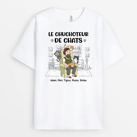 3502AFR1 le chuchoteur de chats tee shirt avec des chats