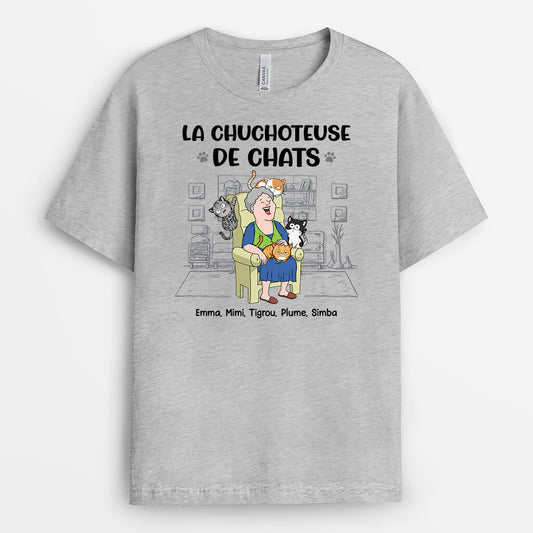 3502AFR2 le chuchoteur de chats tee shirt avec des chats
