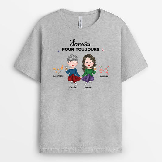 3533AFR2 meilleures amies pour toujours version zodiaque avec fleurs t shirt personnalise meilleure amie