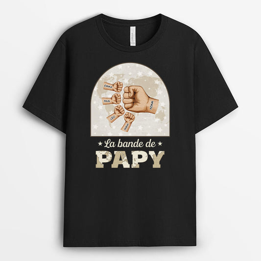 3546AFR1 la bande a papy version check avec la carte du monde en arriere plan tee shirt pour papy