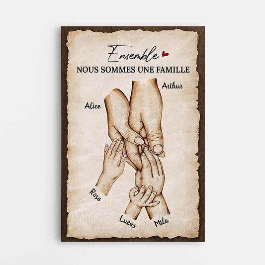 3563CFR1 ensemble nous formons une famille avec les mains se tenant toile pour famille personnalisable