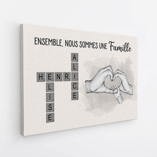 3568CFR2 ensemble nous formons une famille version coeur avec les mainset mots croises toile personnalisee famille