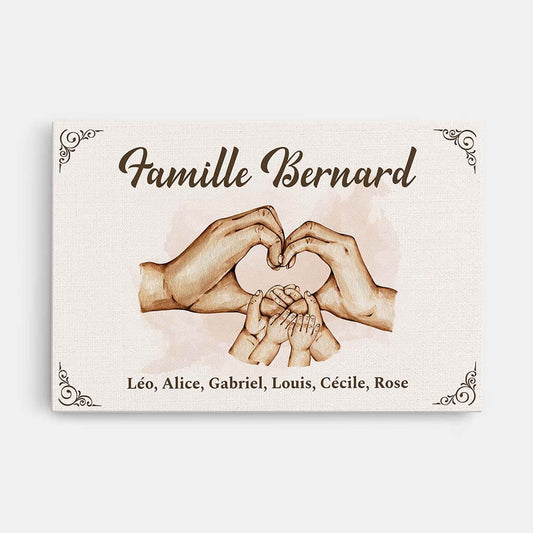 3569CFR1 la famille version coeur avec les mains toile personnalisable famille