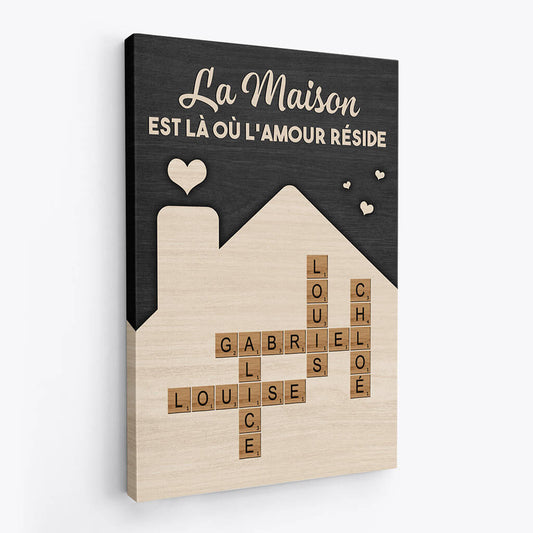 3572CFR2 la maison est la ou lamour reside toile pour famille personnalisable
