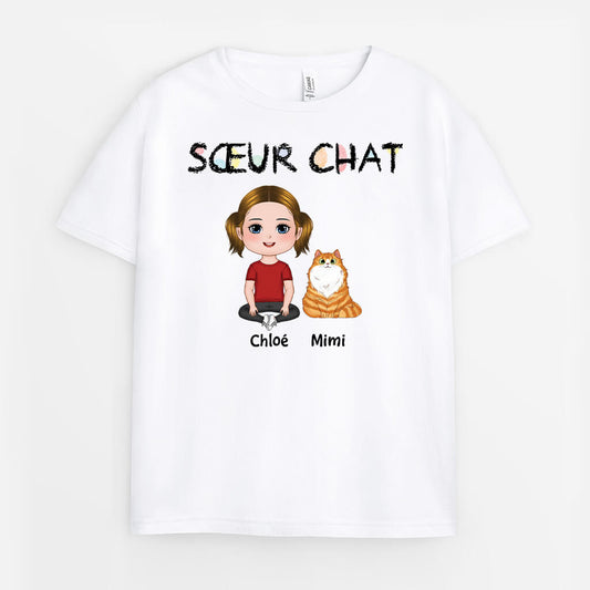 3580AFR1 soeur chat t shirt enfant personnalise