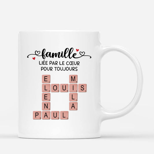 3592MFR1 famille liee par le coeur pour toujours mug famille personnalise