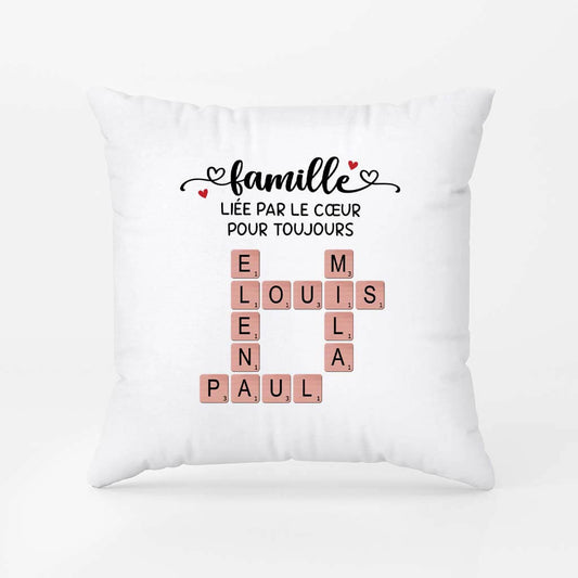 3592PFR1 famille liee par le coeur pour toujours coussin famille personnalise
