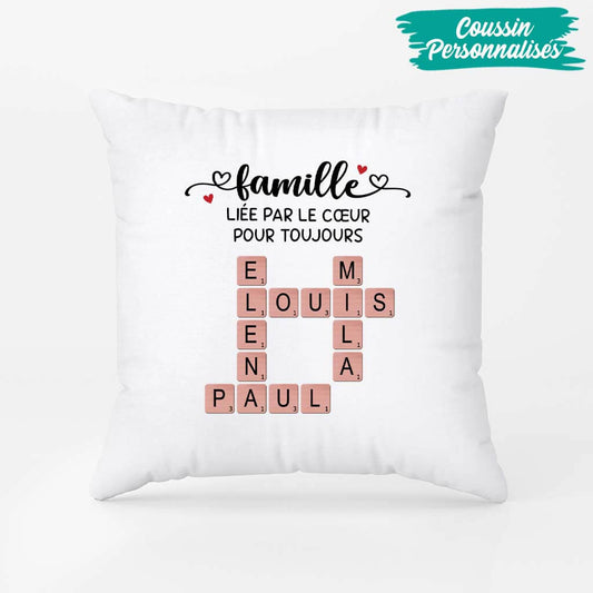 3592PFR2 famille liee par le coeur pour toujours coussin famille personnalise