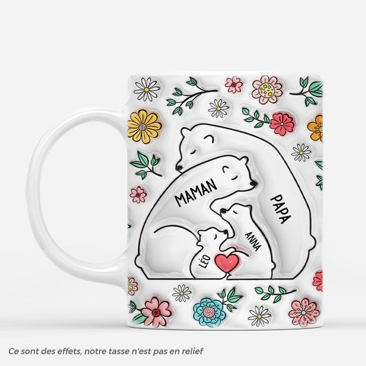 3603MFR3 lamour de famille ours avec fleurs 3d mug pour famille personnalise