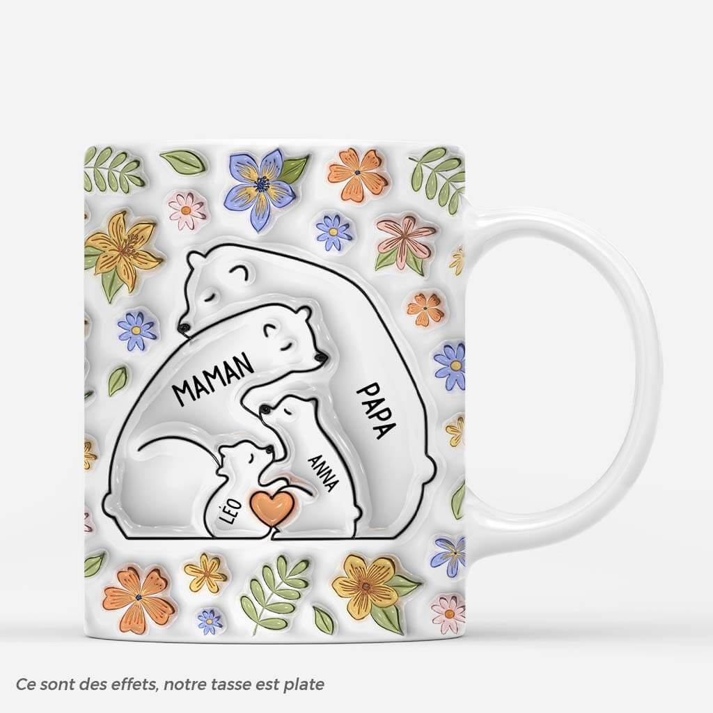 3619MFR1 lamour de famille ours avec fleurs pastels 3d mug personnalise famille