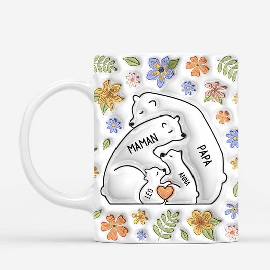 3619MFR2 lamour de famille ours avec fleurs pastels 3d mug personnalise famille