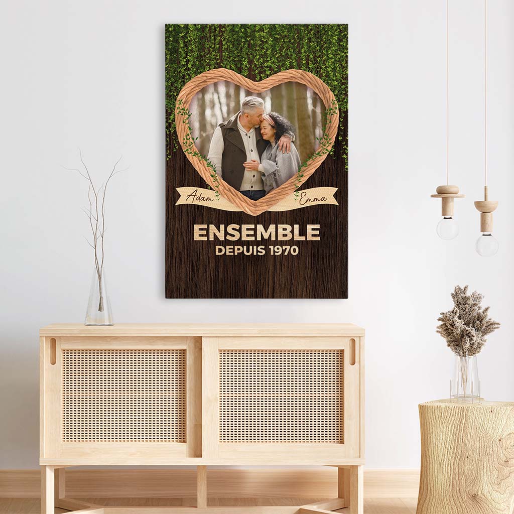 3677CFR3 ensemble depuis version coeur en bois avec photo toile personnalisee pour couple