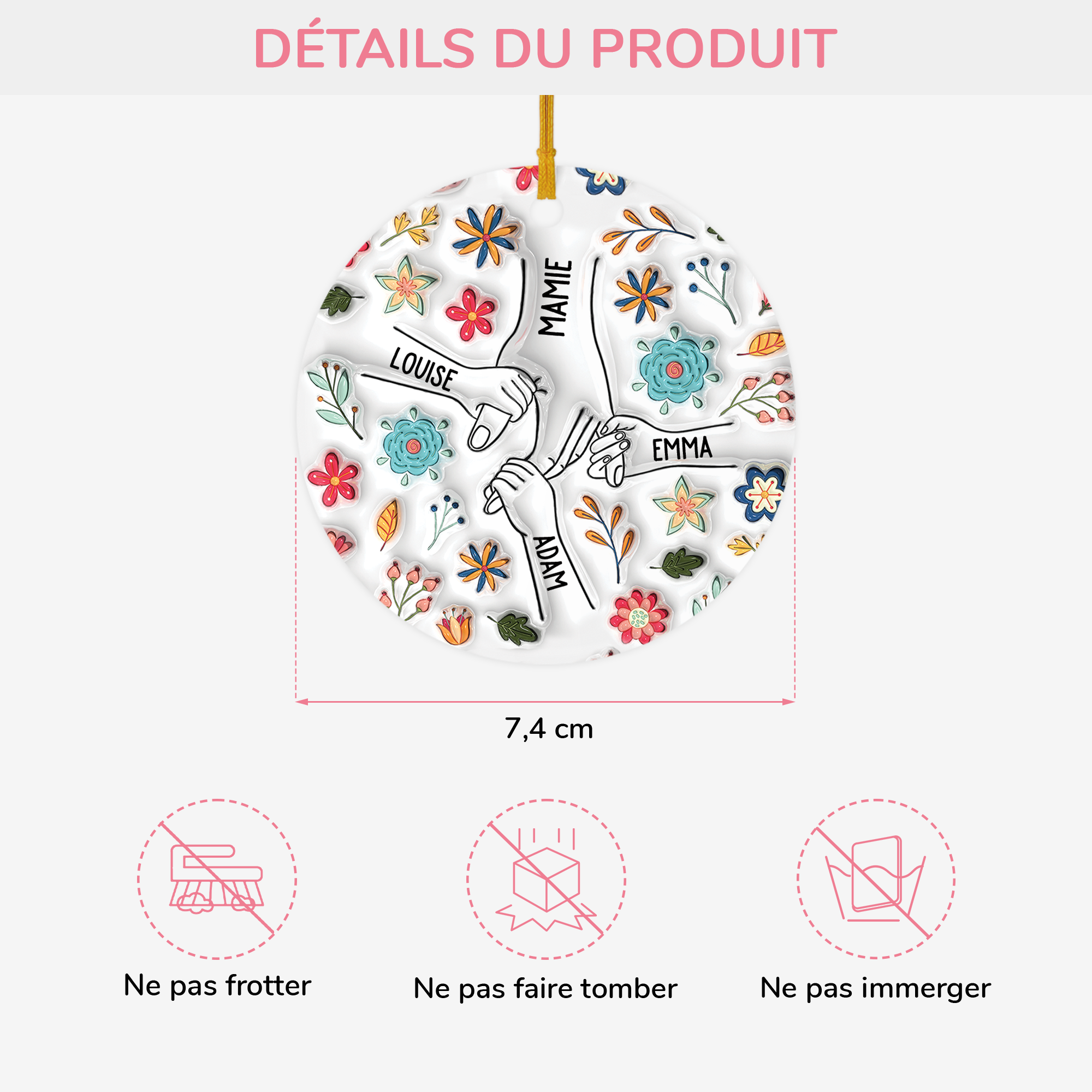 3746OFR3 ornement ceramique personnalise pour mamie avec petites fleurs 3d 3746o8u5a