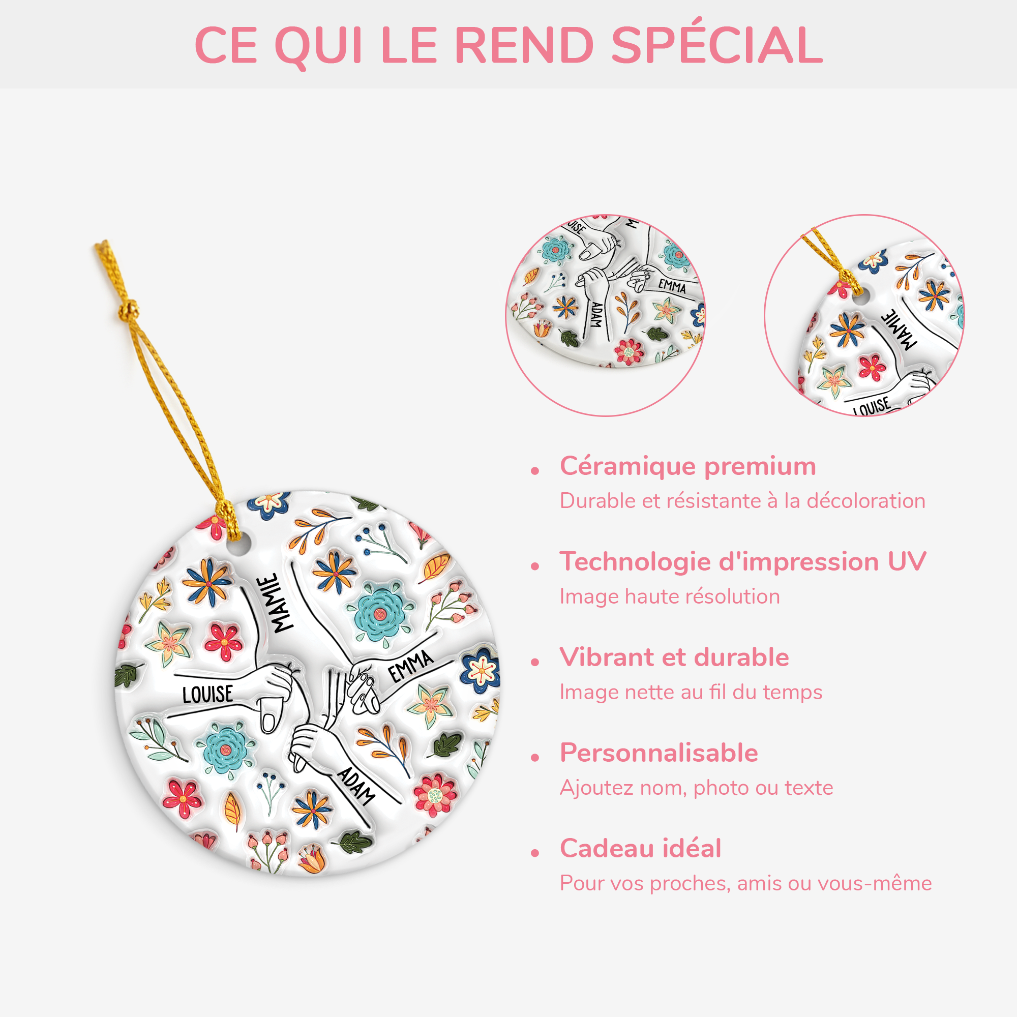 3746OFR4 ornement ceramique personnalise pour mamie avec petites fleurs 3d 3746o8u5a