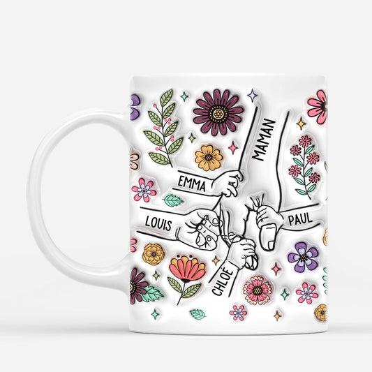 3764MFR2 maman tenant les mains avec fleurs de famille 3d  tasse personnalisee pour maman 3764M6I5A_c646a602 2c53 4a32 a144 a1e4bc95bcd6