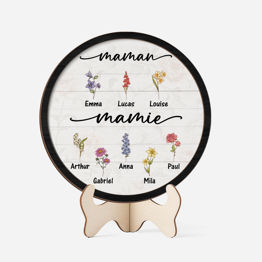 3767QFR2 plaque en bois personnalisee maman mamie florale 3767q5e7b