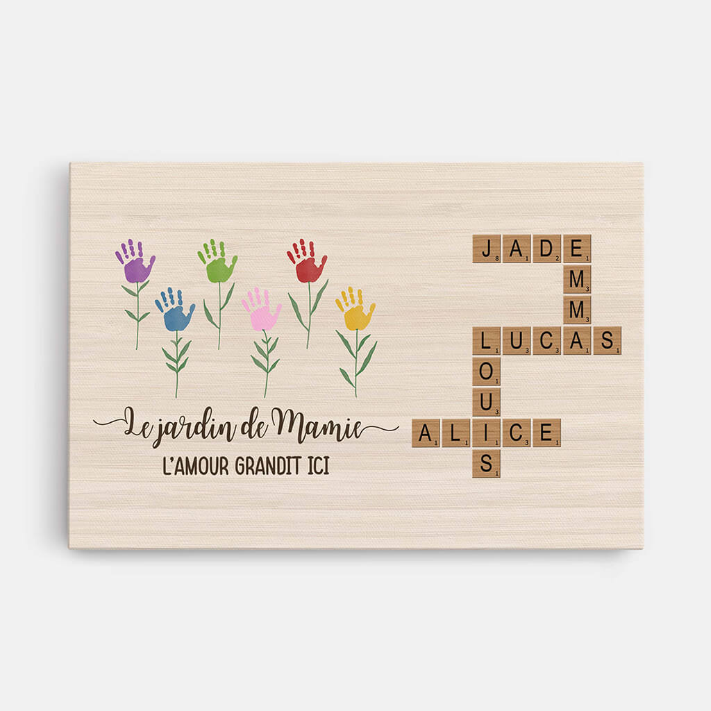 3778CFR1 lamour grandit ici version empreintes de mains toile personnalisable mamie 3778CTE5A