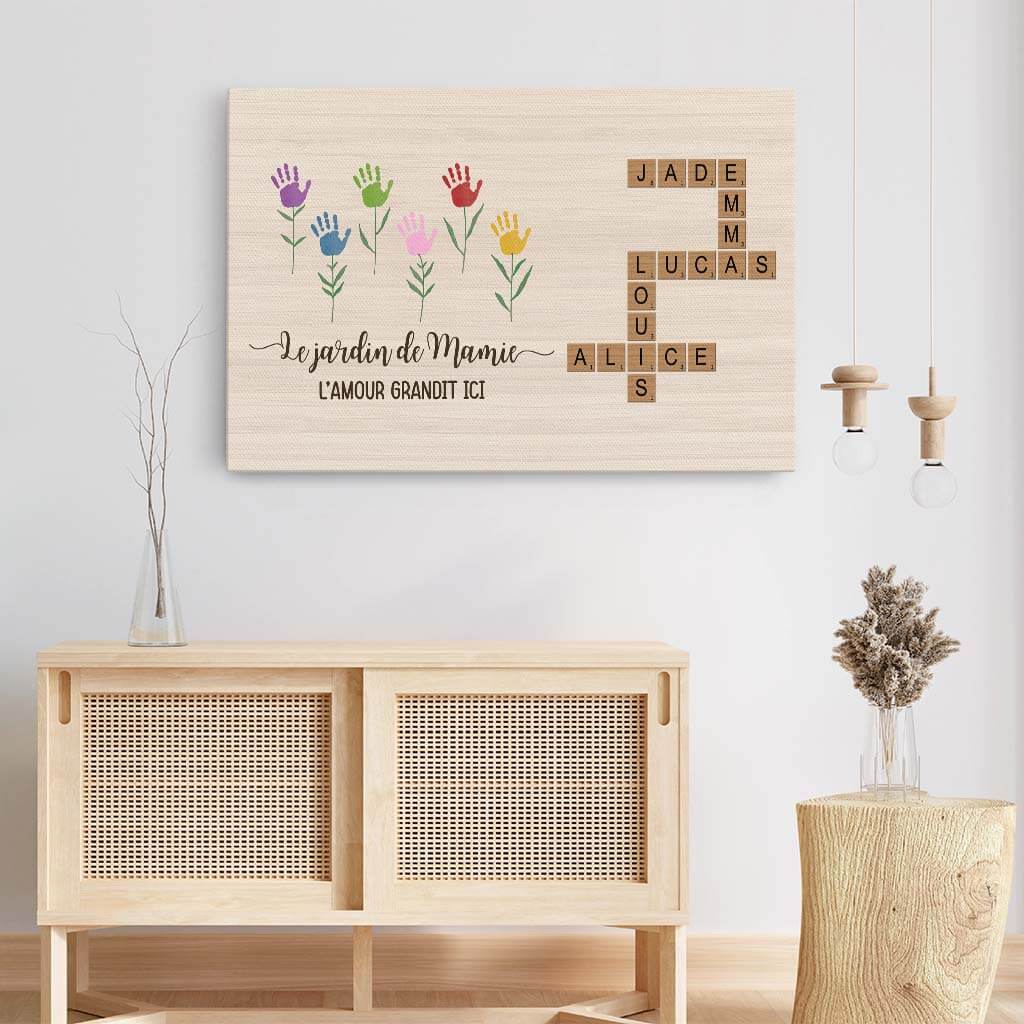 3778CFR3 lamour grandit ici version empreintes de mains toile personnalisable mamie 3778CTE5A