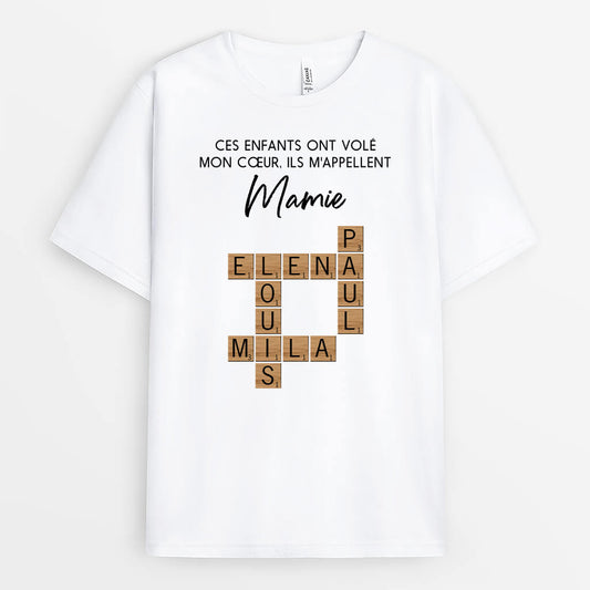 3813AFR1 ces enfants ont vole mon coeur ils mappellent mamie version mots croises tee shirt personnalise mamie 3813ATE5A