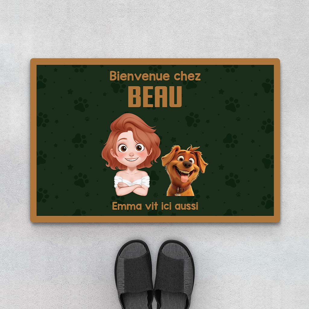 3859DFR1 paillasson chien personnalise bienvenue chez nous design cartoon 3859D5H0C