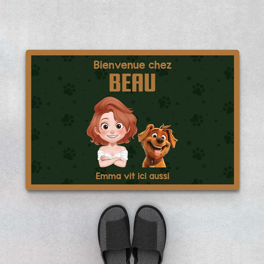 3859DFR1 paillasson chien personnalise bienvenue chez nous design cartoon 3859D5H0C