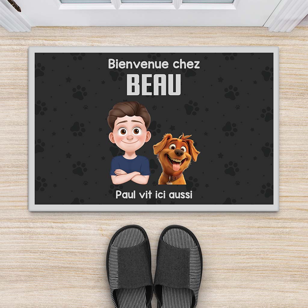 3859DFR2 paillasson chien personnalise bienvenue chez nous design cartoon 3859D5H0C