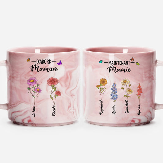 3877MFR1 tasse effet marbre dabord maman maintenant mamie avec fleurs 3877m