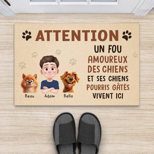 3882DFR2 paillasson chien personnalisable attention design cartoon 3882D8H0C