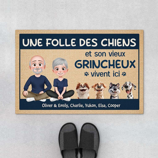 3887DFR1 paillasson personnalise une folle des chiens et son vieux grincheux 3887D6M0I