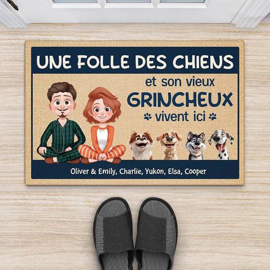 3887DFR2 paillasson personnalise une folle des chiens et son vieux grincheux 3887D6M0I