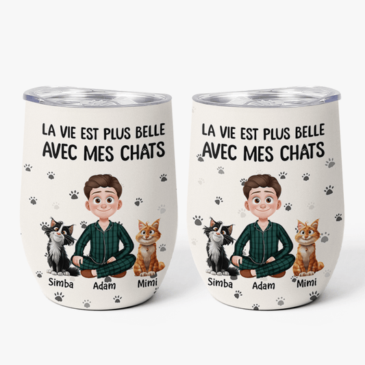 3903TFR1 mug isotherme 355ml personnalise la vie est plus belle avec les chats 3903T5N0D