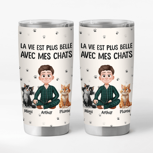 3903TFR1 mug isotherme 590ml personnalise la vie est plus belle avec les chats 3903T5N0D
