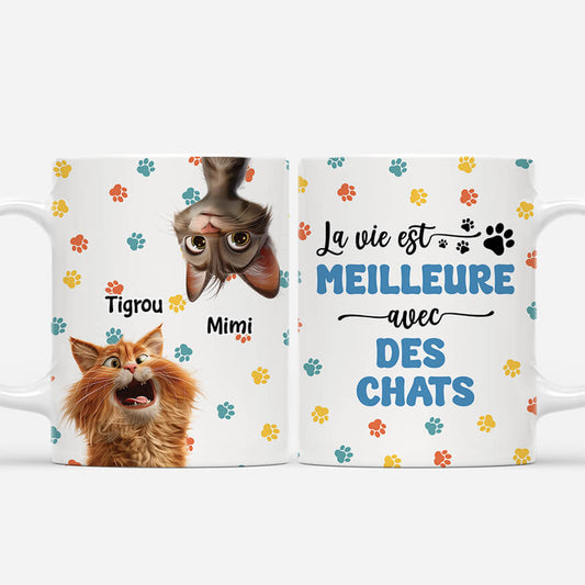 3937MFR1 mug personnalise meilleure vie avec chats 3937MTT5C