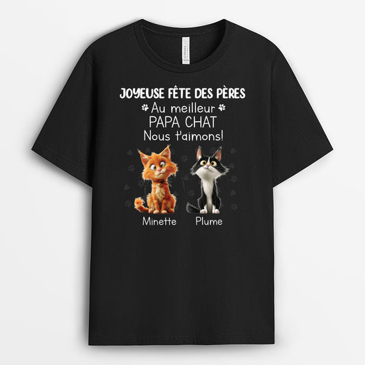 3969AFR1 t shirt personnalise joyeuse fete des peres au meilleur papa chat version fonce 3969a8t5d